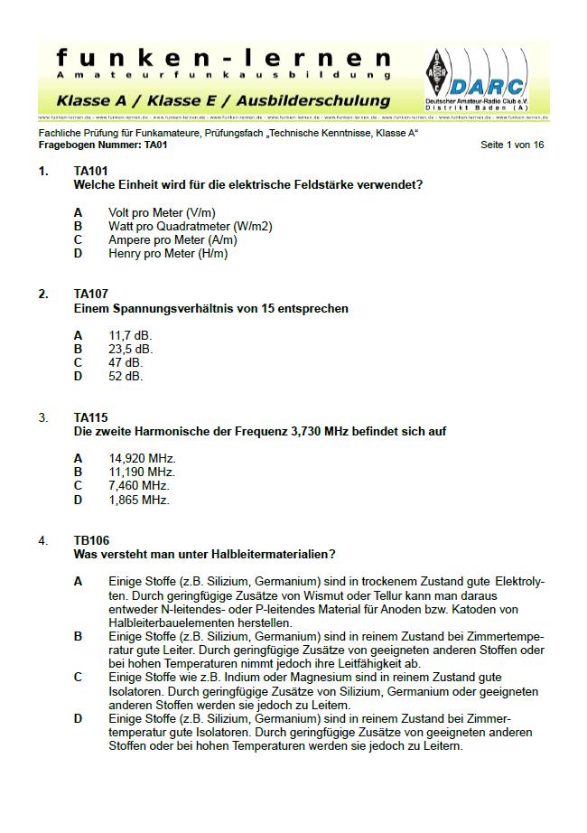 Musterseite einer Übungsprüfung, kostenloser Dowload unter Materialien